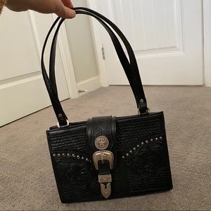 SOLD - American West Black Leather Western Boho Shoulder Bag Handbag Purse